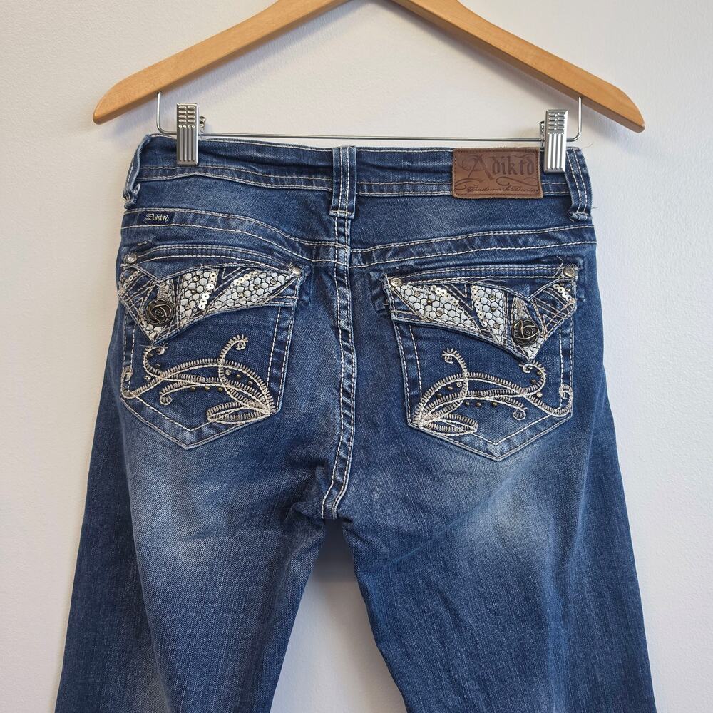 Adiktd Y2K Low Rise Wide Leg Jeans Bling Pockets Distressed Size 6 / 29 Long